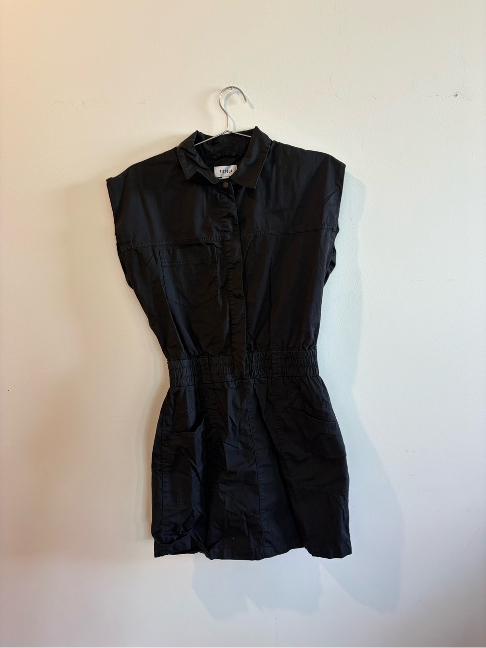 pistola Black Sleeveless Shirt Dress